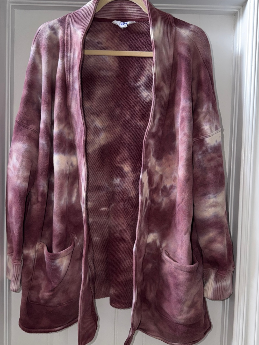 JoyLab Mauve and Cream Tie-Dye Open Cardigan